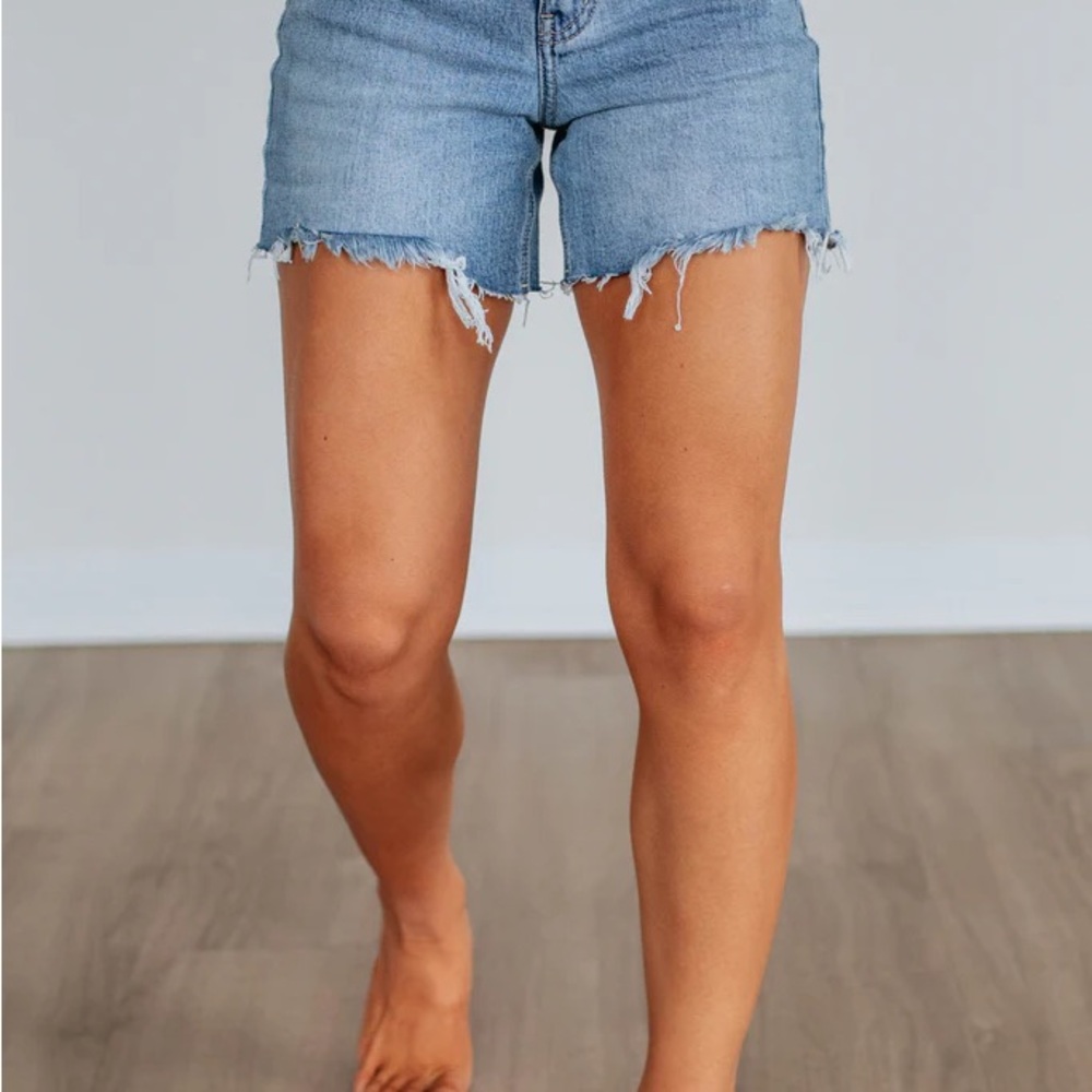 KanCan High Rise Distressed Hem A-Line Shorts